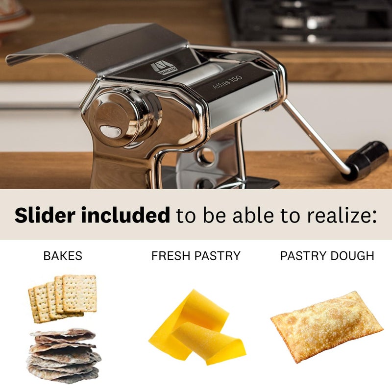 MARCATO Made in Italy Atlas 150 Slide Manual Pasta Machine, Chrome Steel. For Lasagne, Fettuccine, Tagliolini, Sugar paste, Bread dough - Image 3